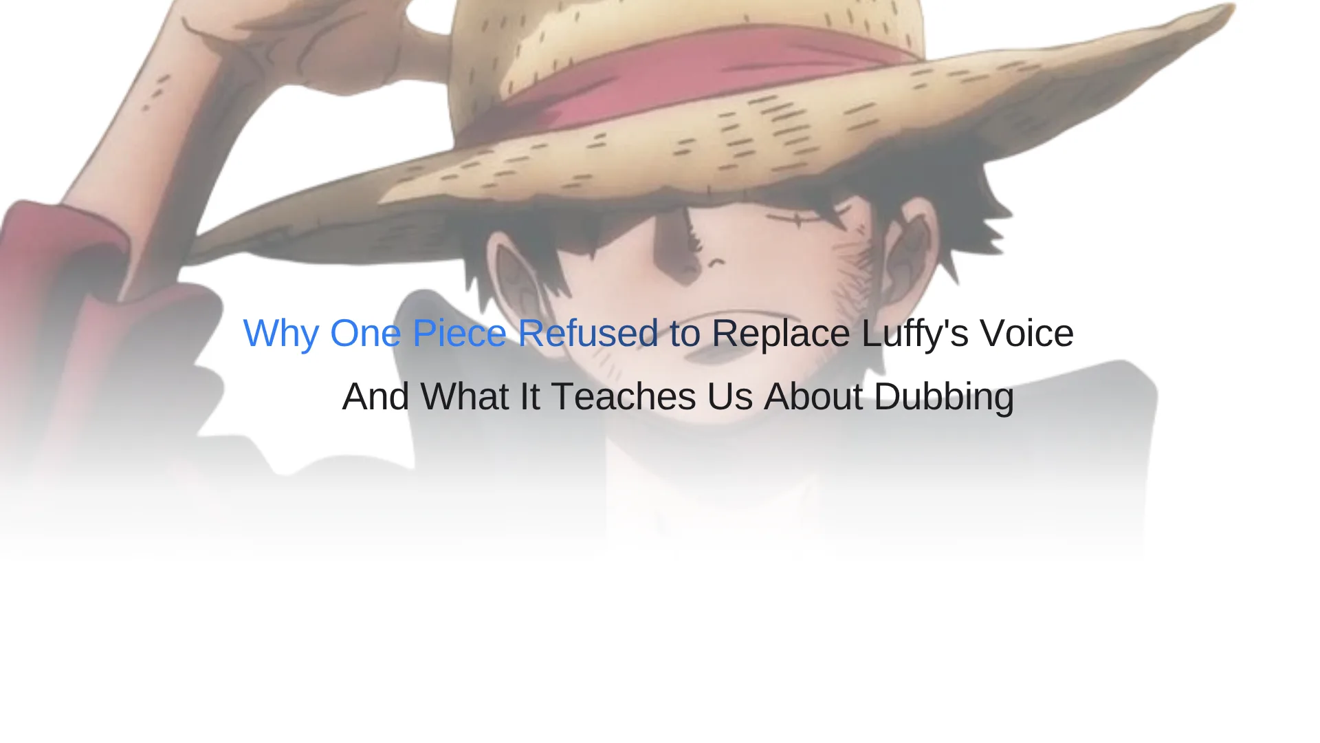 Silhouette of an anime character in a straw hat at a studio microphone with an unbroken audio waveform, illustrating voice continuity in dubbing
