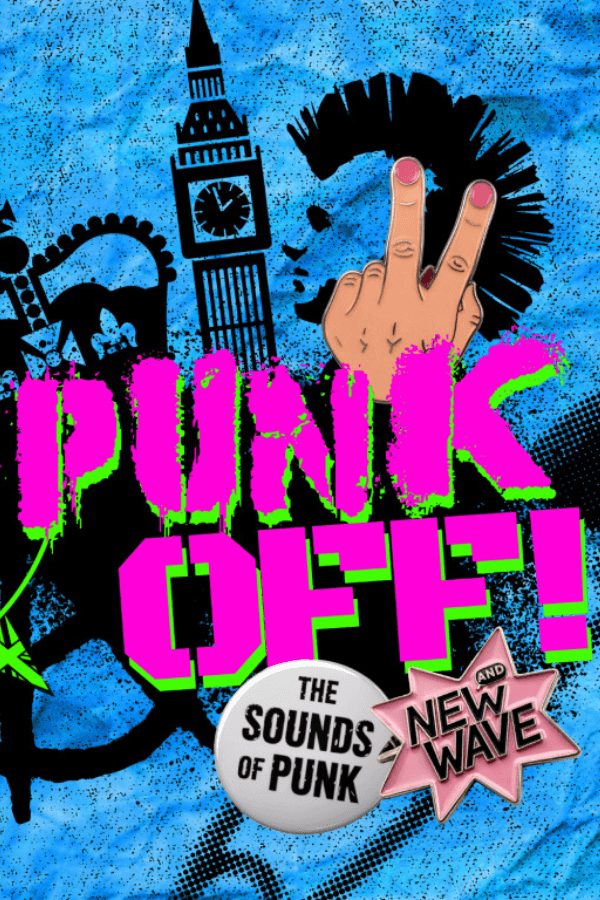 Punk Off event poster with London landmarks and punk symbols