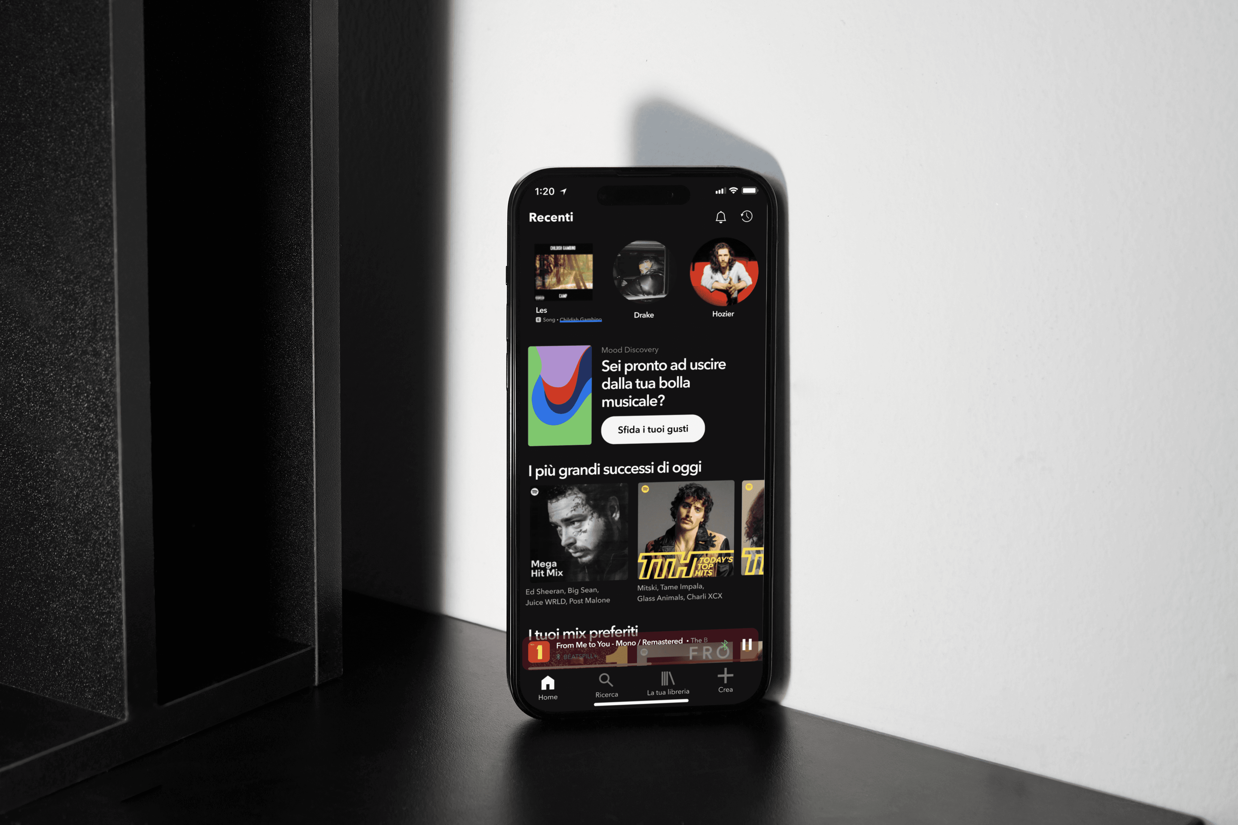 A mockup of an iPhone held in hands.