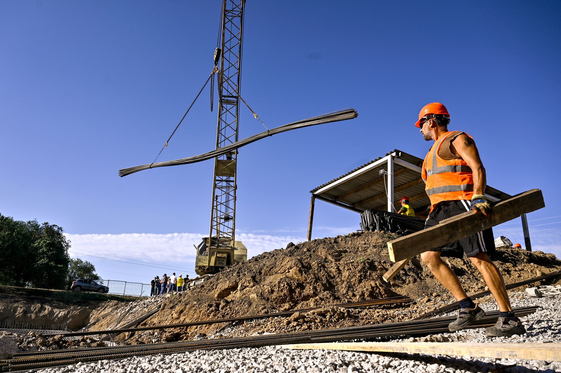 A builder works at an underground school construction site in Shyroke, Zaporizhzhia Oblast, Ukraine, on Aug. 15, 2024. (Ukrinform / NurPhoto / Getty Images)
