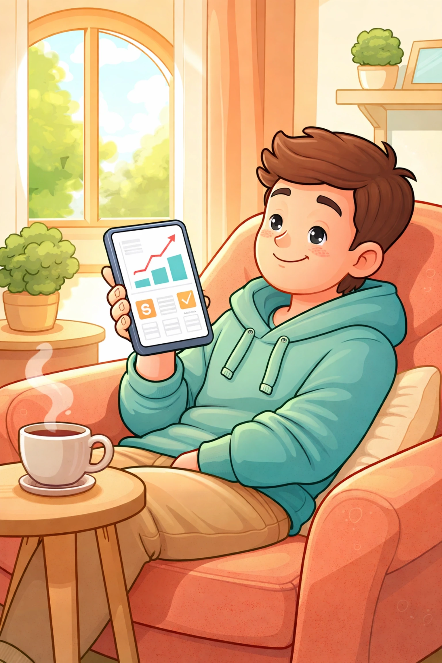 Opušten vlasnik apartmana prati zaradu u realnom vremenu na Apartino aplikaciji