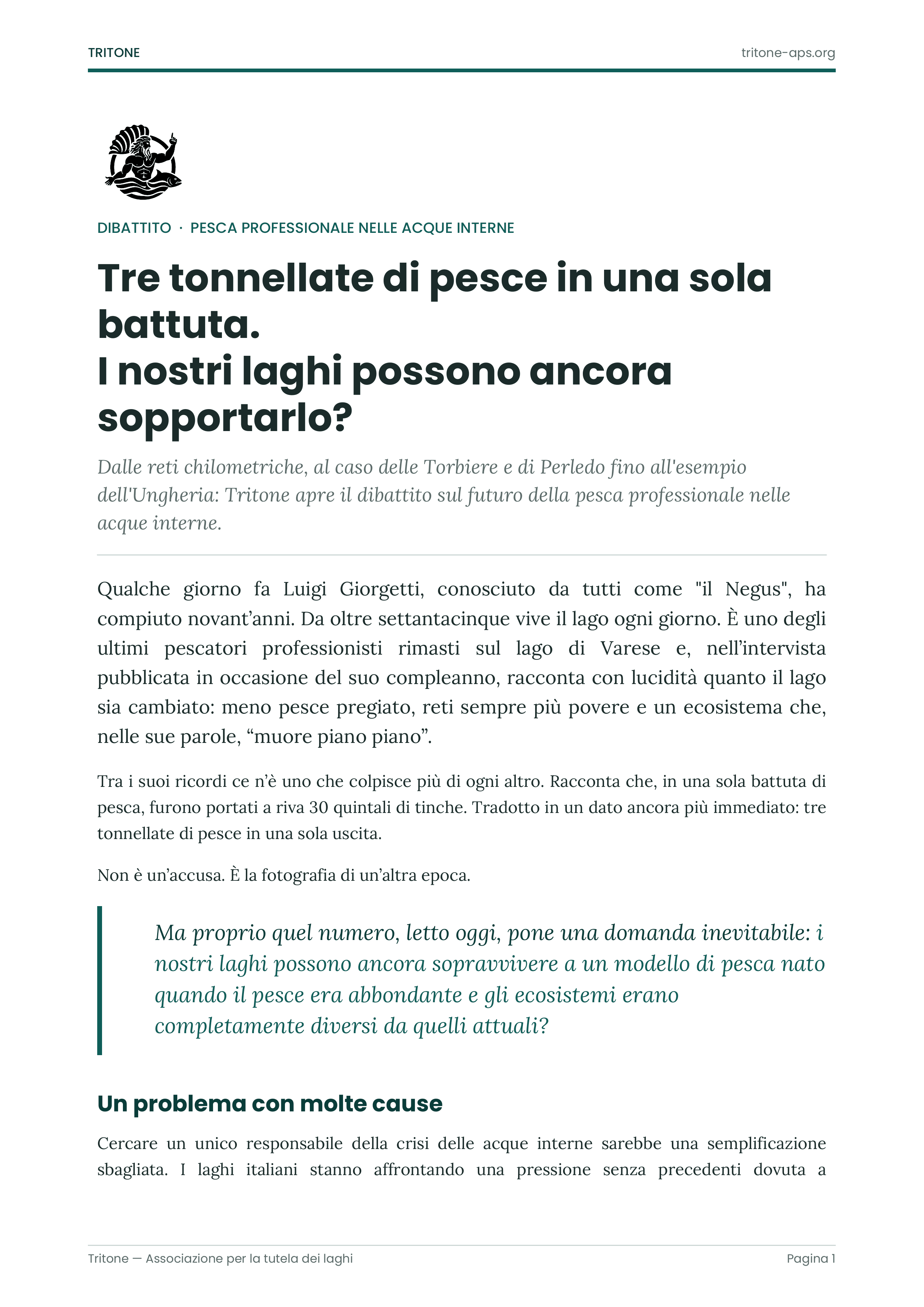 Pagina 1 del documento sulla pesca professionale nelle acque interne