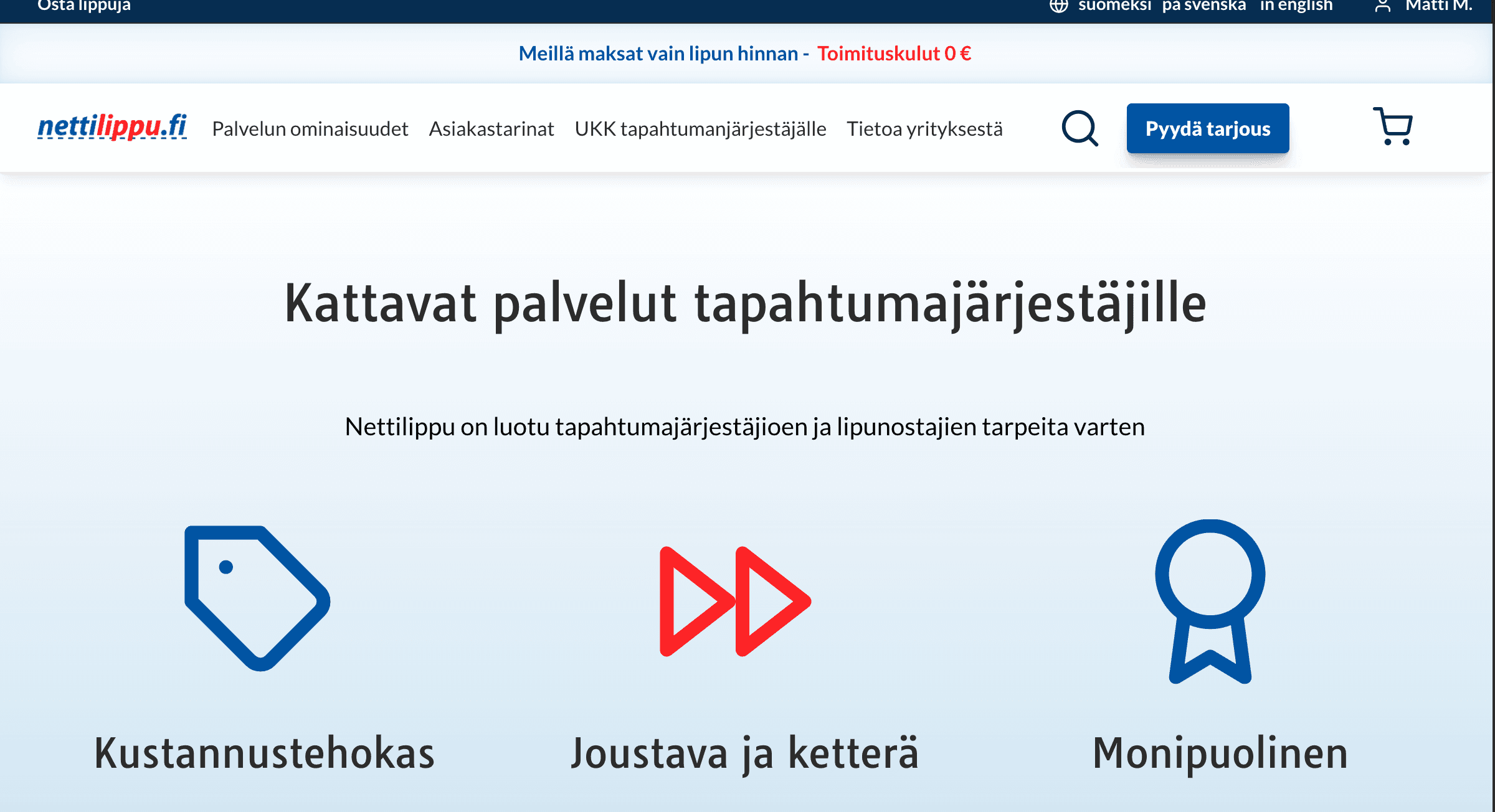 Nettilippu Mindhive käyttöliittymäsuunnittelu