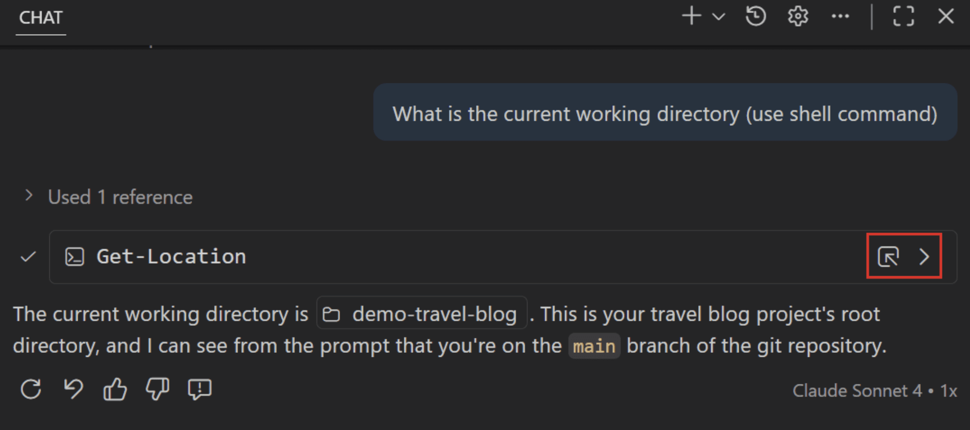 VS Code agent chat displaying terminal command output for inspection.