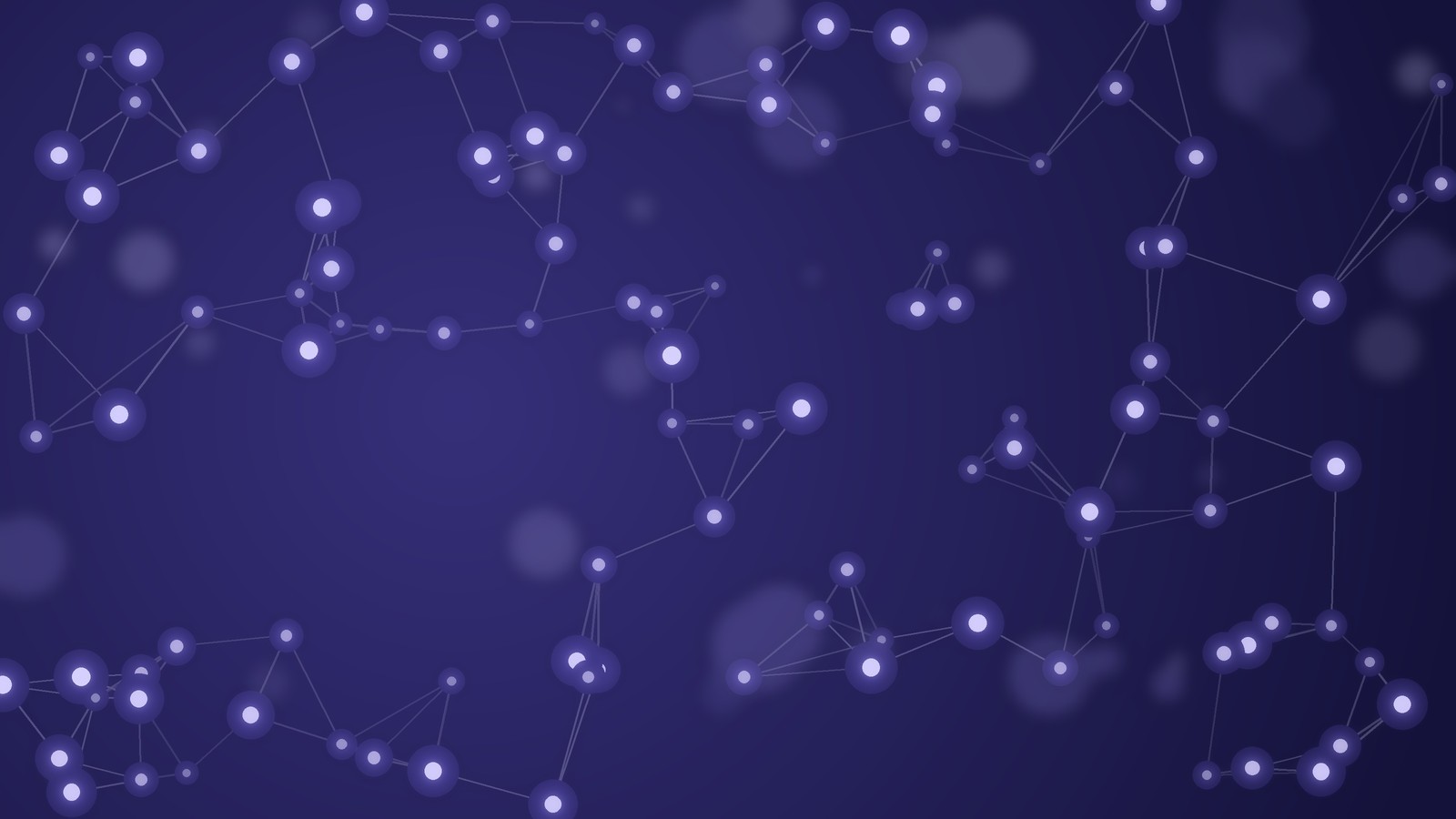 Abstract network of linked nodes in soft violet tones on a light grid