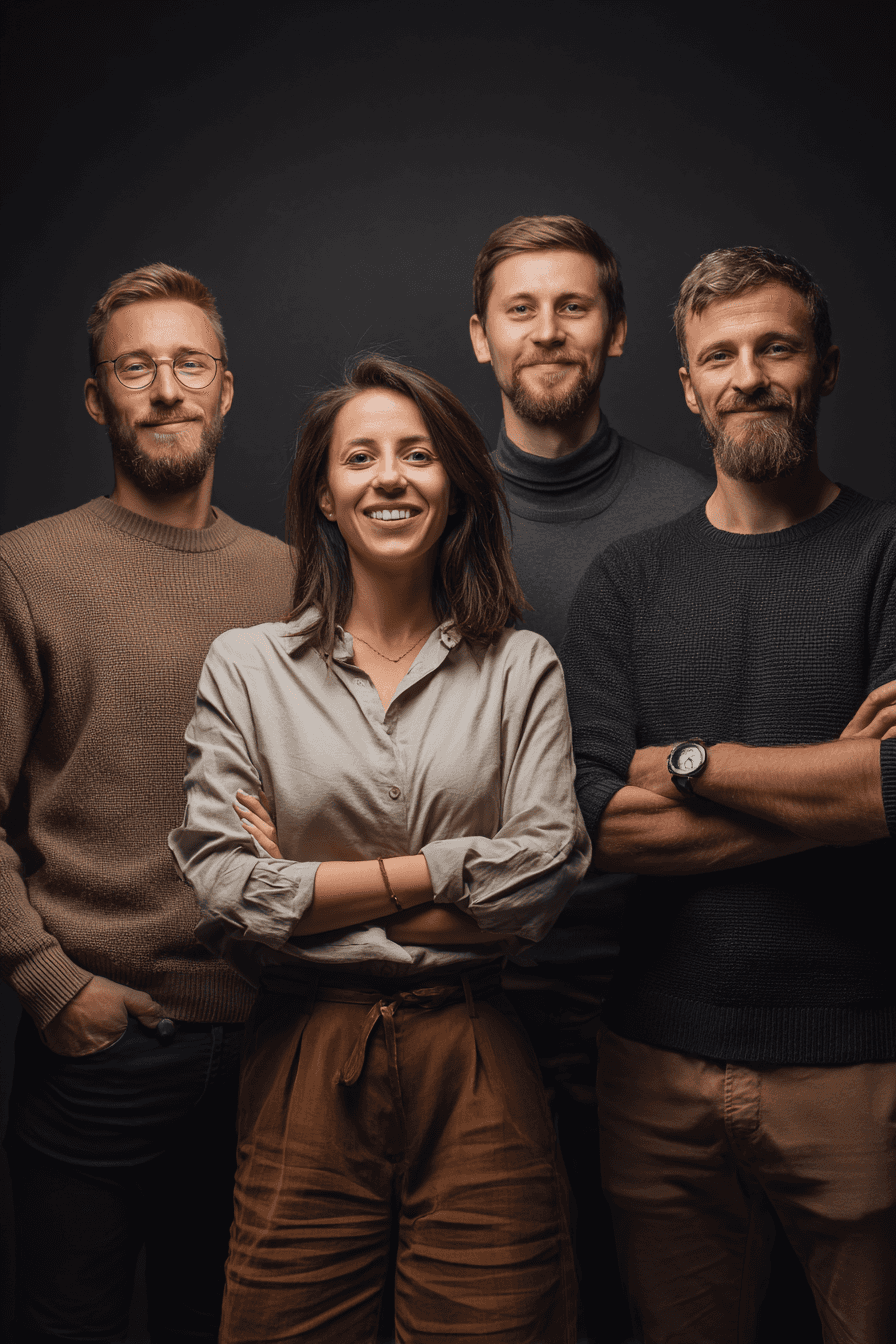 team 4 people dark background