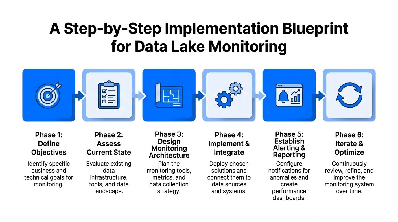 A six-phase process blueprint for implementing effective monitoring strategies for enterprise data lake infrastructure.