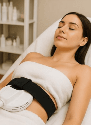 Een witte kleermakersmeetlint die elegant losjes is opgerold rond een gladde, organisch gevormde beige riviersteen. Deze artistieke compositie symboliseert lichaamscontouring en meetbare resultaten zonder er klinisch uit te zien. Zachte focus achtergrond. Stijl: Hoogwaardige architecturale fotografie, 8k resolutie, zacht daglicht, neutraal kleurenpalet.