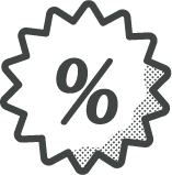Percentage discount symbol on a starburst shape
