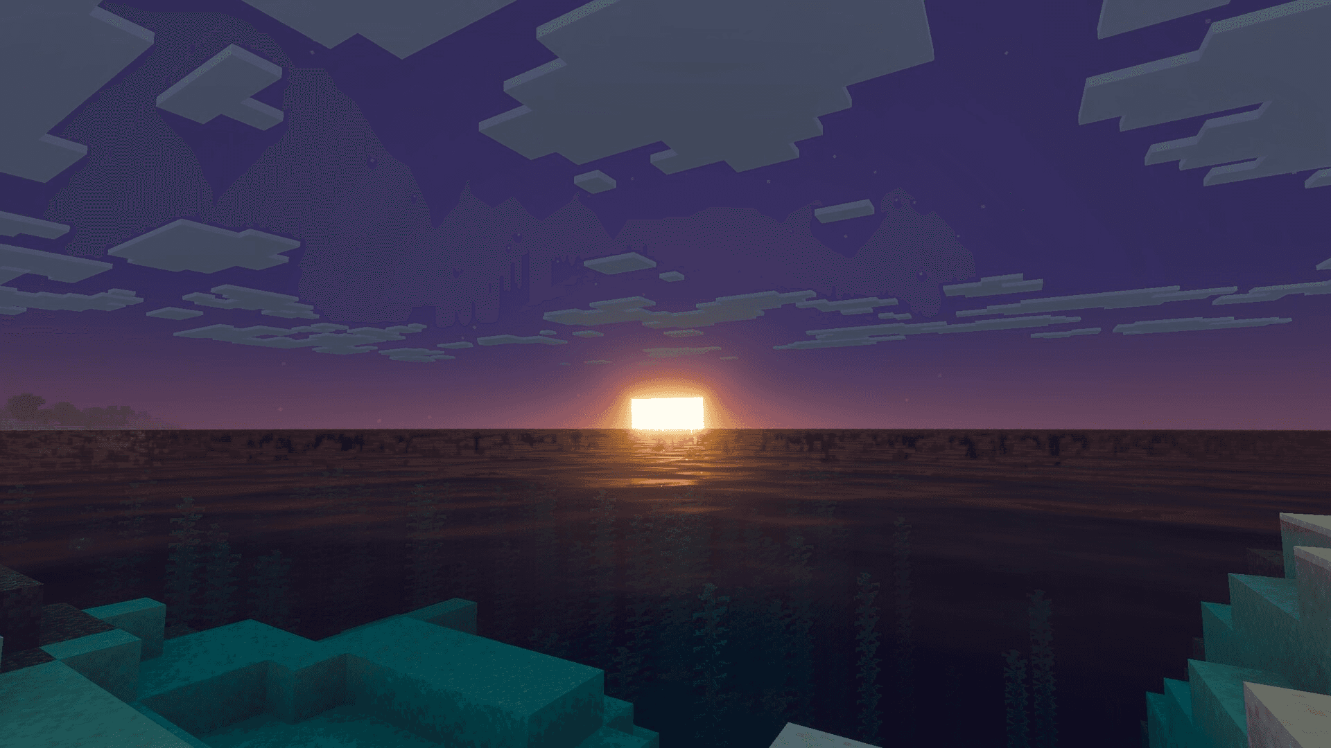 Minecraft sunset over the ocean, showing Chicky Studio's visual work