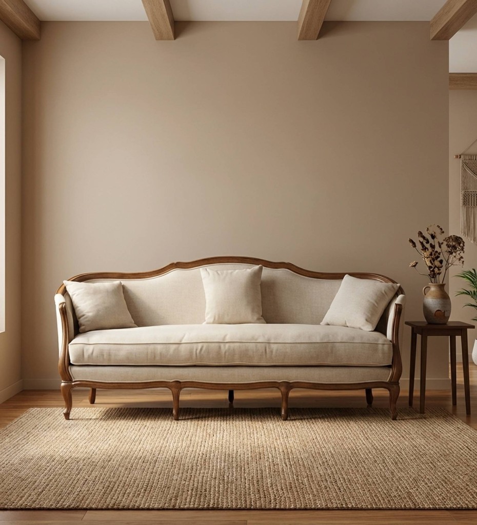 Luxury contemporary cane sofa with teal upholstery and wooden frame
