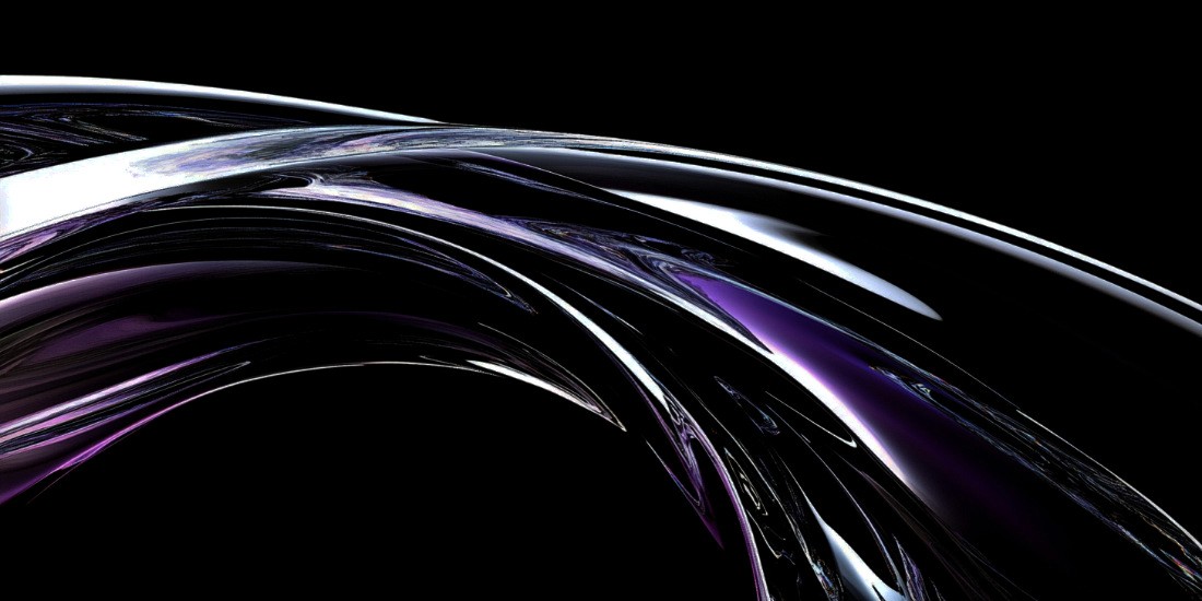 Abstract fluid glass arc sweeping across black background