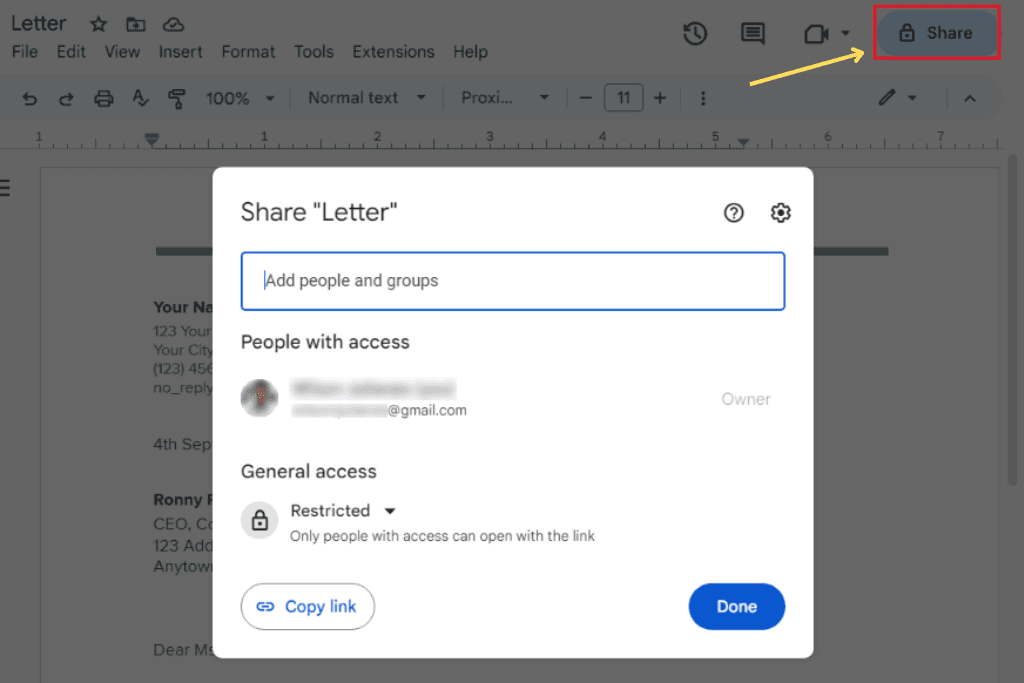 share documents in google docs