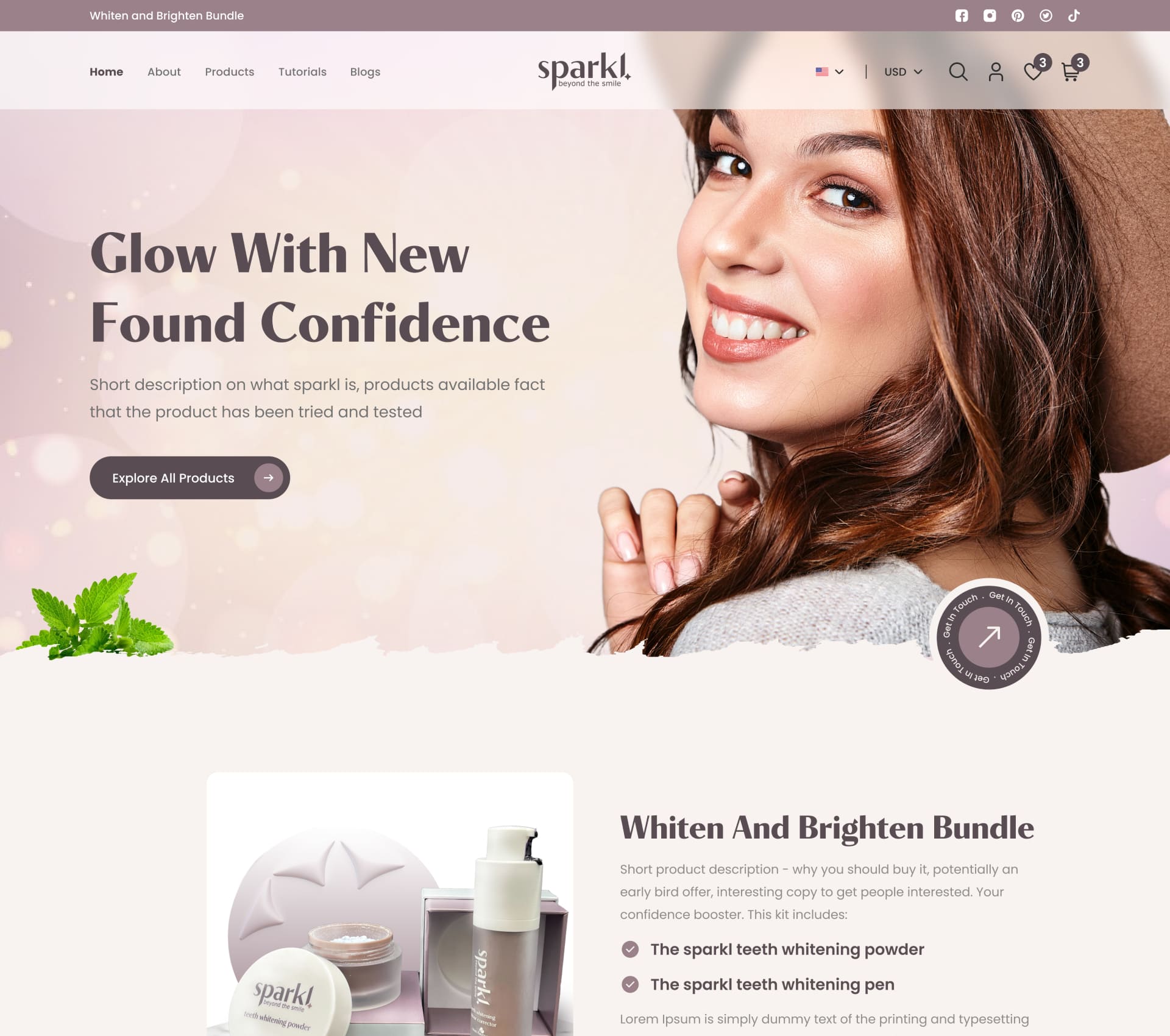 beauty skincare ecommerce website design with product landing page and brand showcase | StackAura