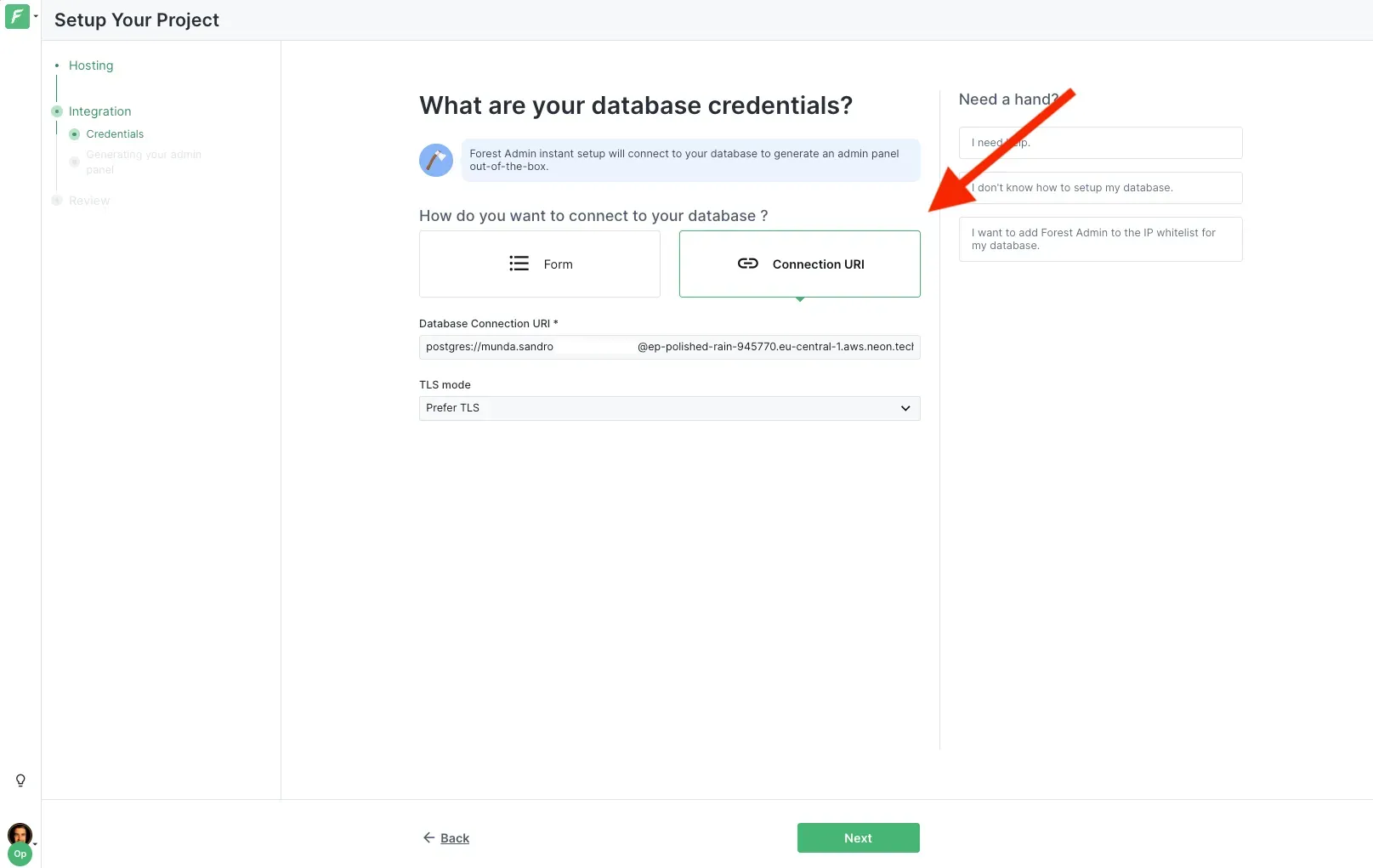 PostgreSQL connection string to set up in Forest Admin