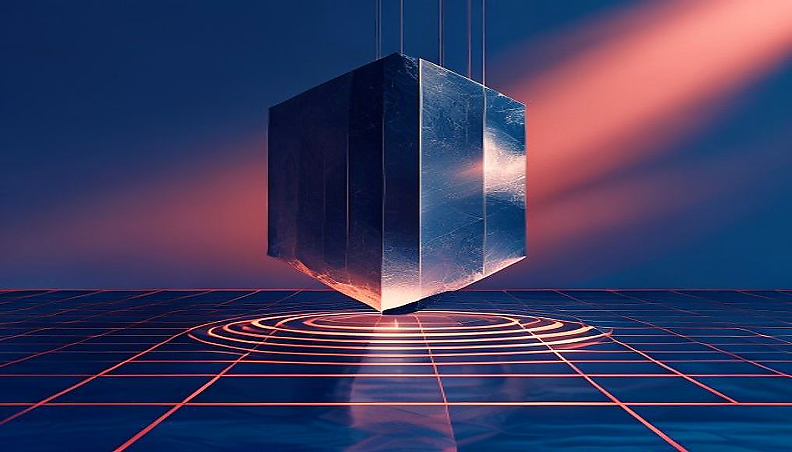 Monolith and lone shard in geometric tension, visualizing the ui ux design agency vs freelancer scale tradeoff.