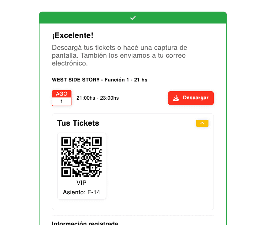 a continuación de una compra se recibe un QR por correo electrónico