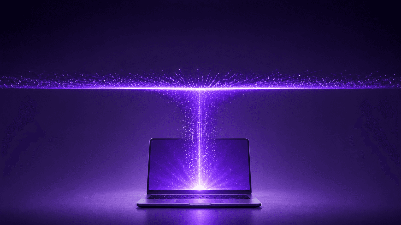 Light from a laptop hitting a horizontal barrier, symbolizing the performance ceiling of local virtual machines