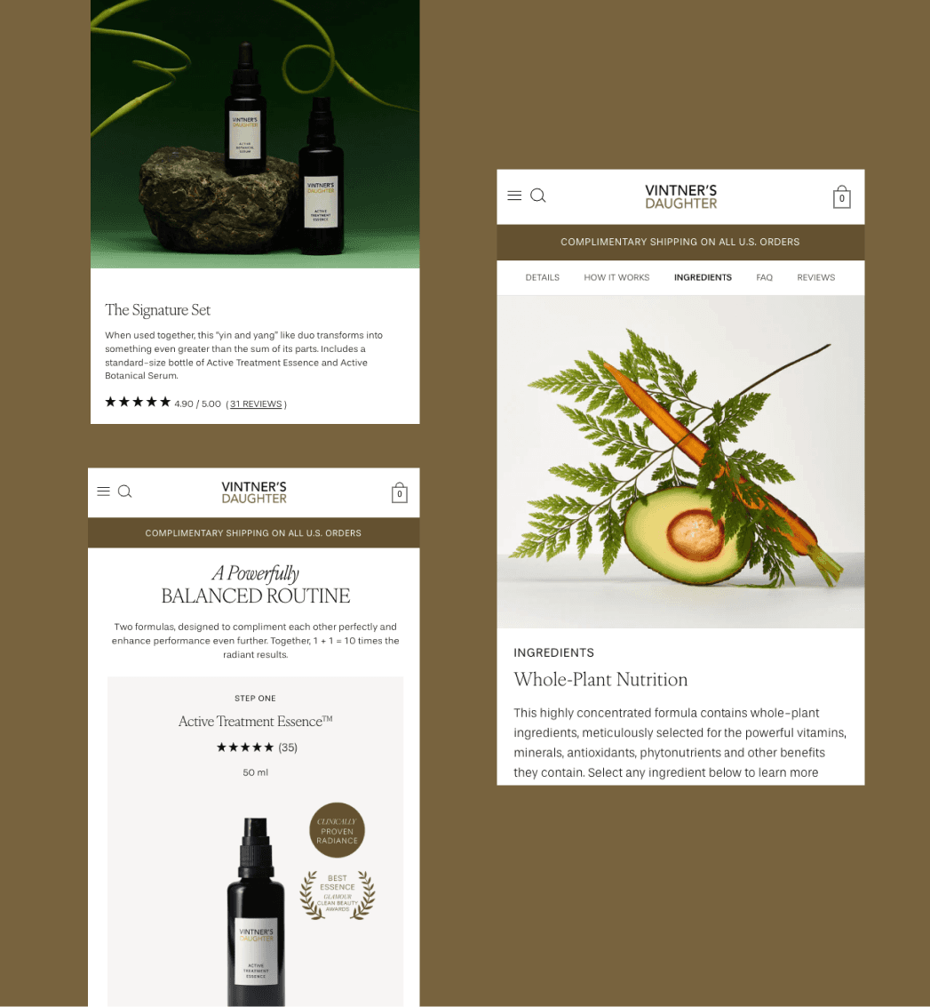 Vintner’s Daughter mobile product storytelling and skincare education