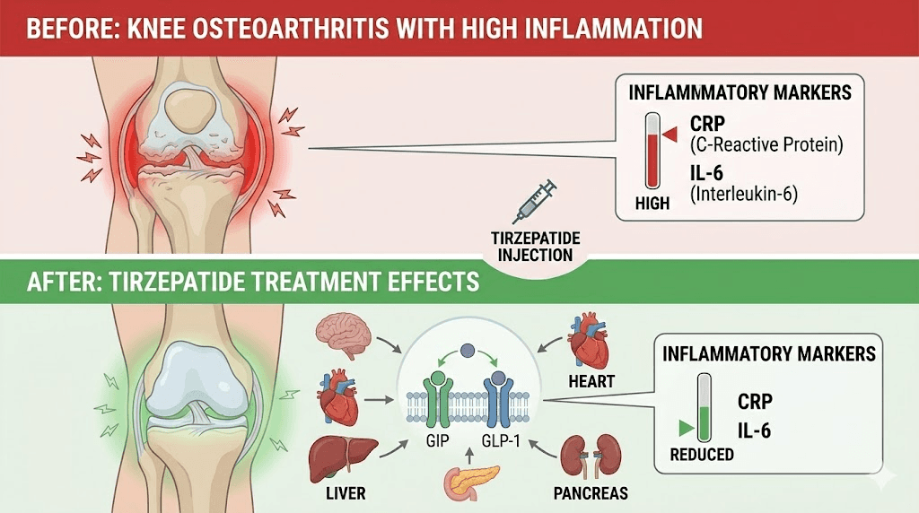 Tirzepatide joint pain and inflammation reduction in osteoarthritis