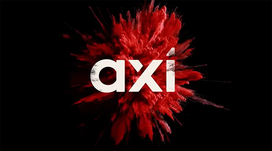 Axi logo on black ground with exploding red texture