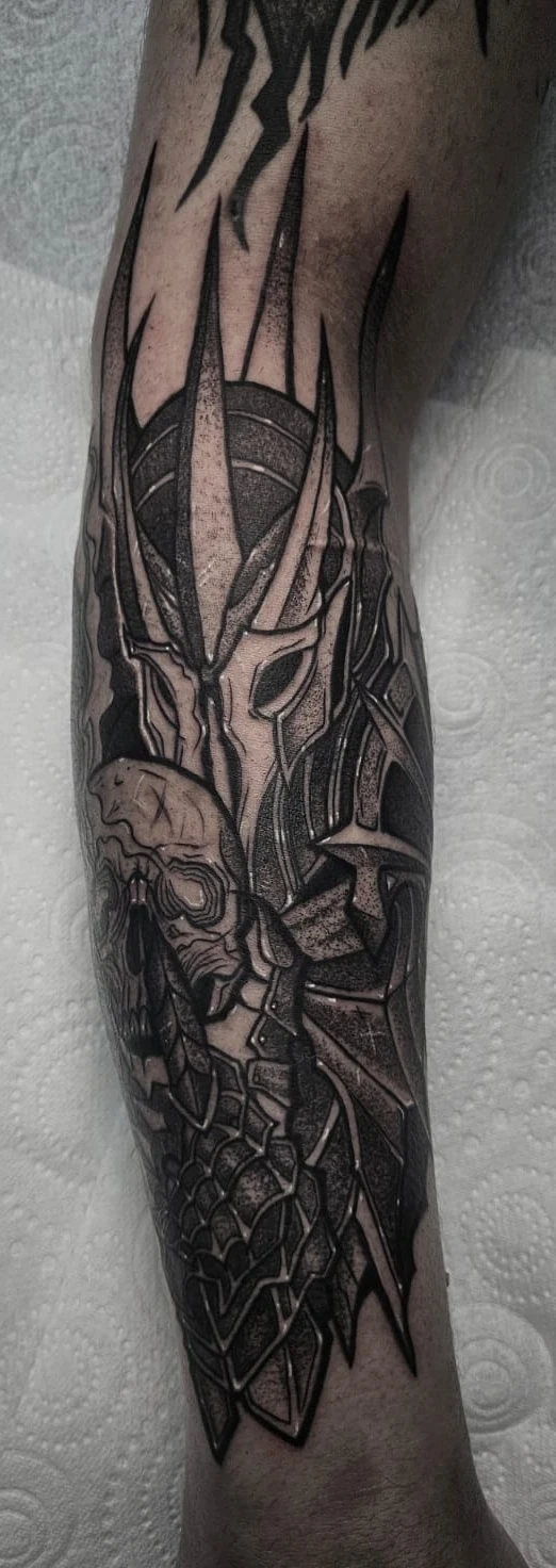Armoured warrior forearm tattoo by Alberto