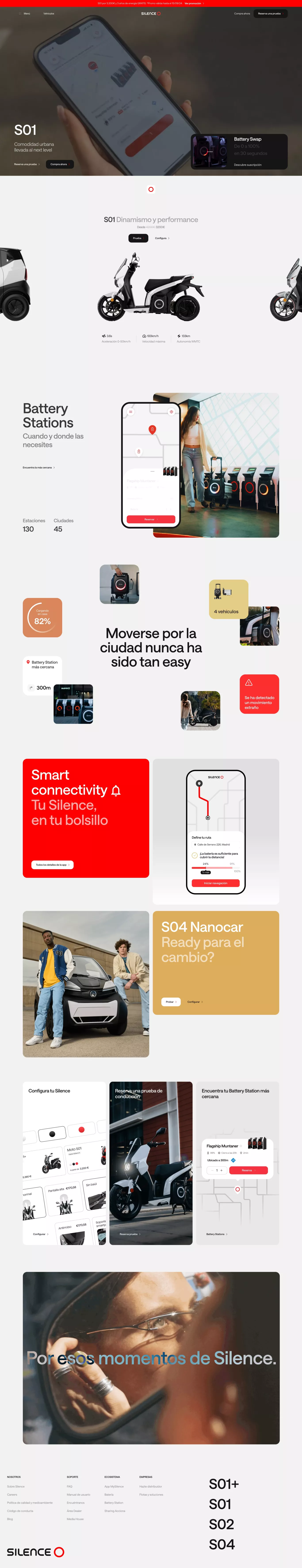 Silence landing page screenshot showcasing Tech and Automotive design