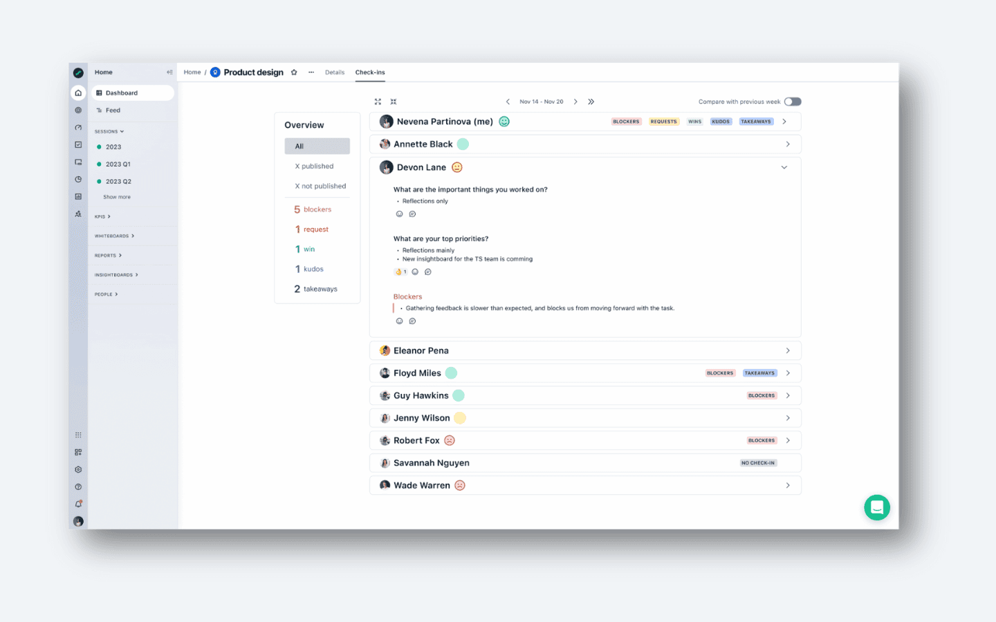 Weekly check-ins by Quantive StrategyAI