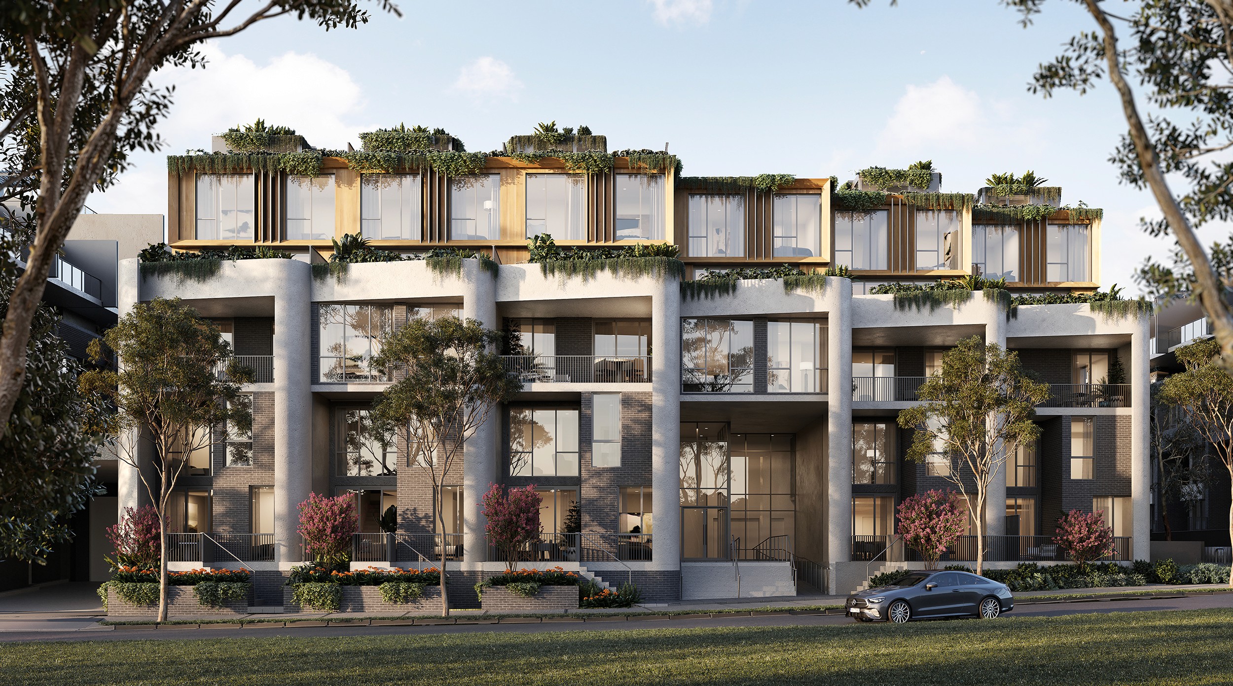 Geometric wooden wall panels with angled shapes and warm highlights.