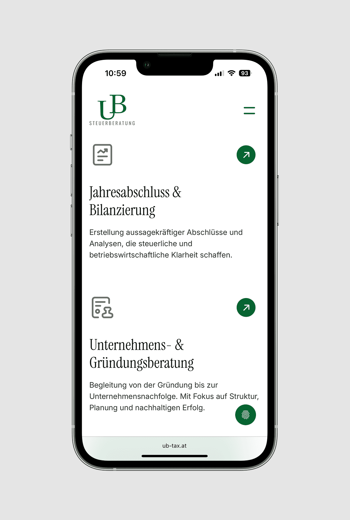 Mockup Mobile responsive Website, Spezielisierungen UX Design