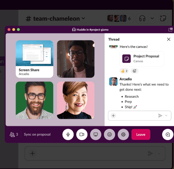 Huddle meeting within Slack channel