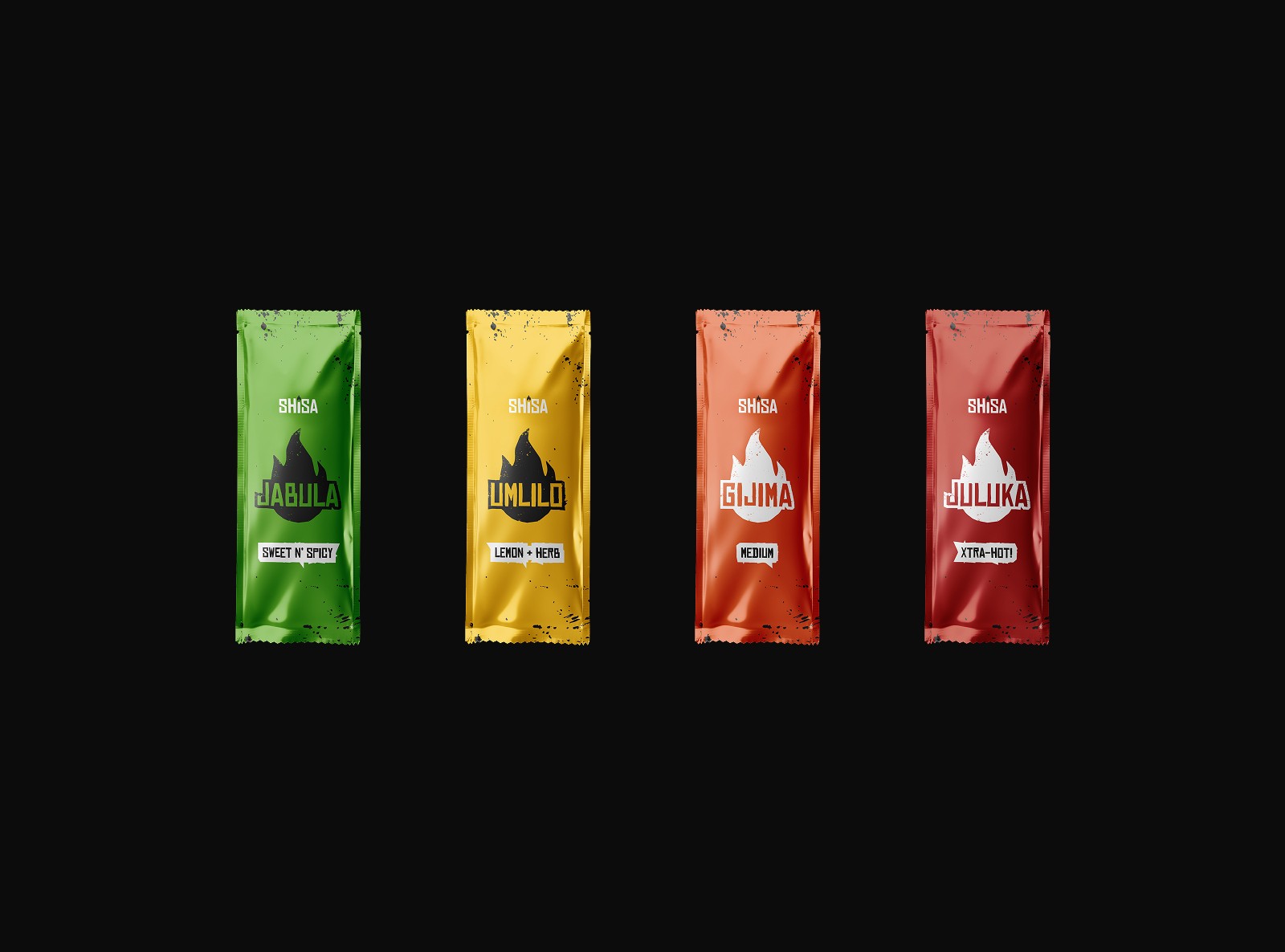Sauce sachets for a hot sauce brand