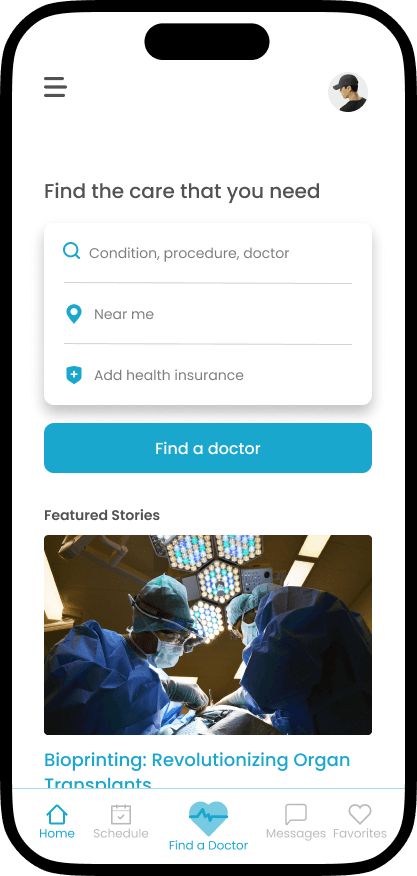 Home screen for the MedConnect App