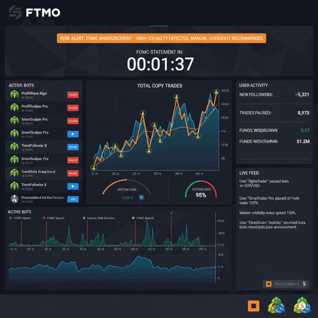 Copy trading dashboard and bot activity around FOMC event