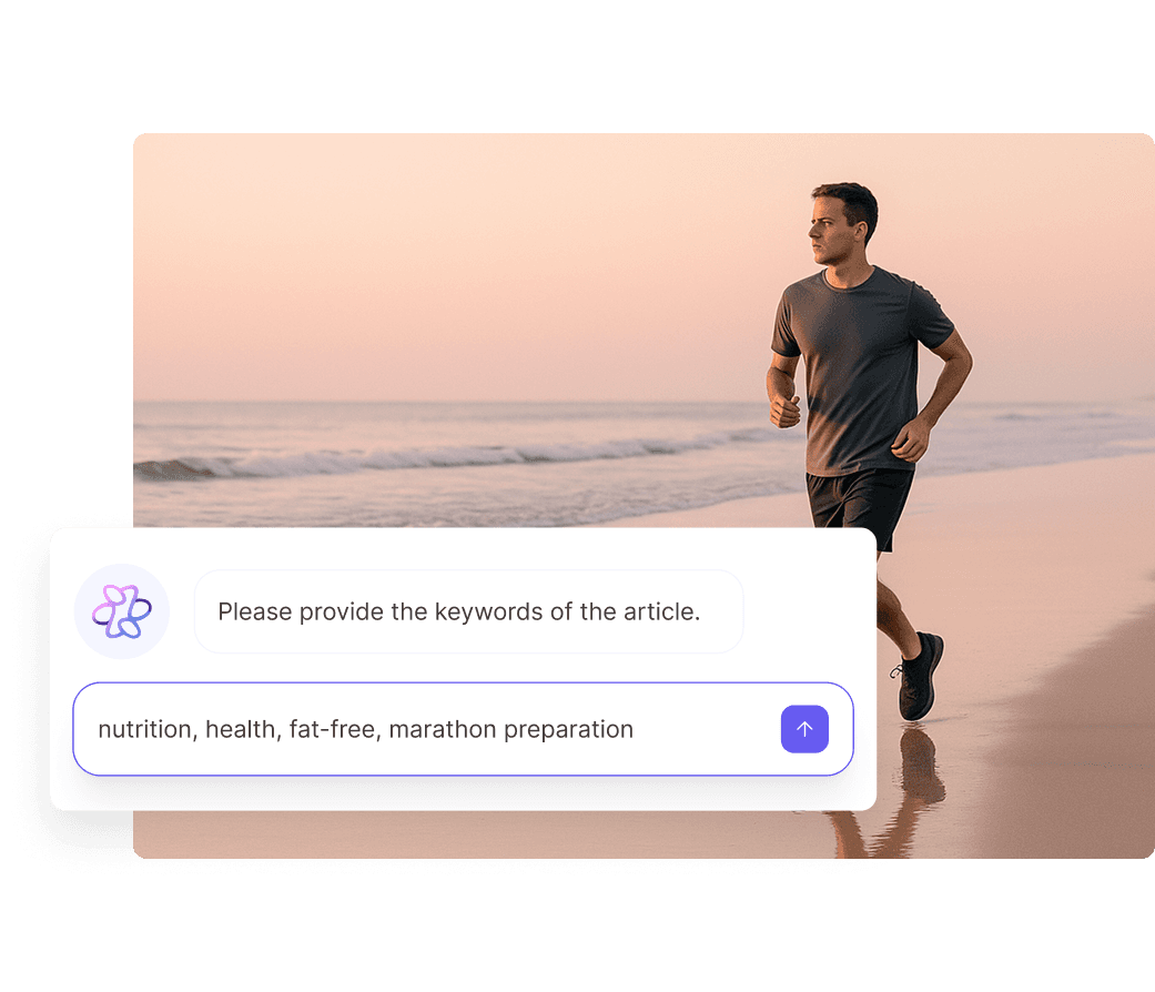 A man jogs along a serene beach at sunrise, dressed in athletic gear, as gentle waves wash over the sand, emphasizing themes of health, fitness, and marathon preparation.