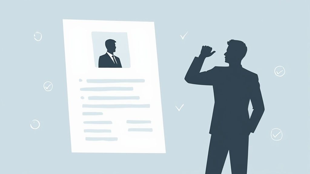 Eine Personalerin betrachtet einen Lebenslauf mit einem professionellen Bewerbungsfoto.