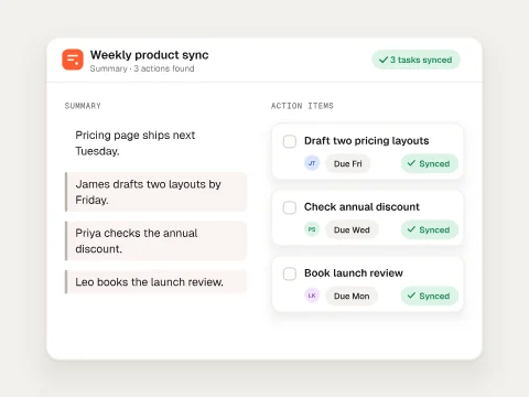 Fieldnote, Action items