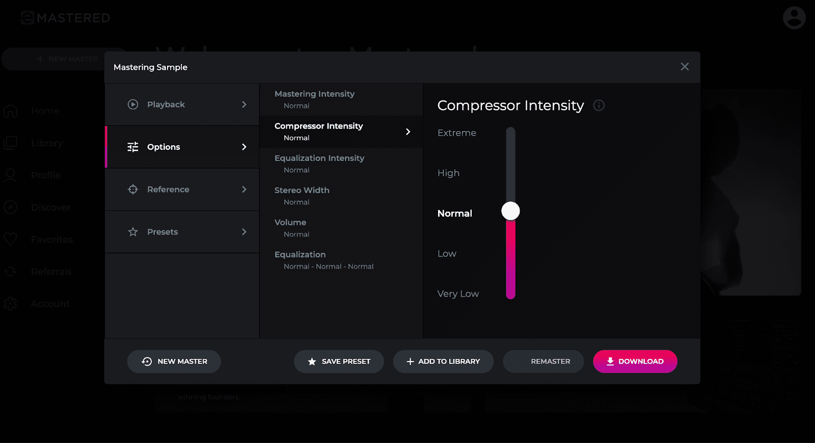 EMastered mastering presets page