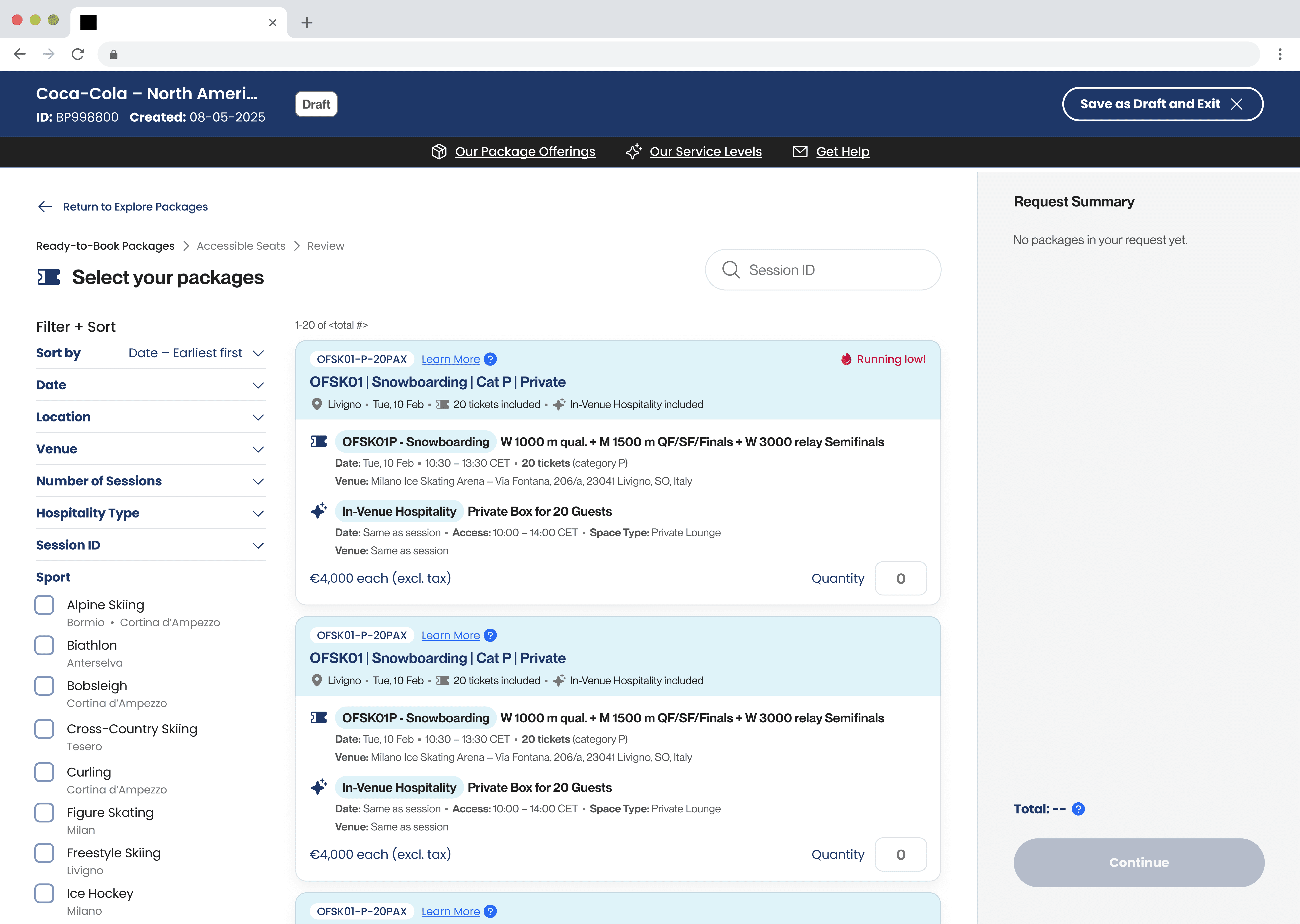 HRP Package Selection page