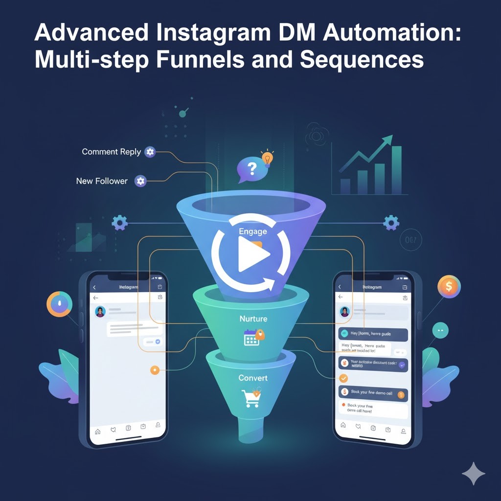 Side-by-side comparison: InstantDM's effortless, click-based Instagram DM sequence creator on the left, showing steps with delay, next to a confusing legacy flow builder with many arrows and a red X on the right. Highlights easy DM automation