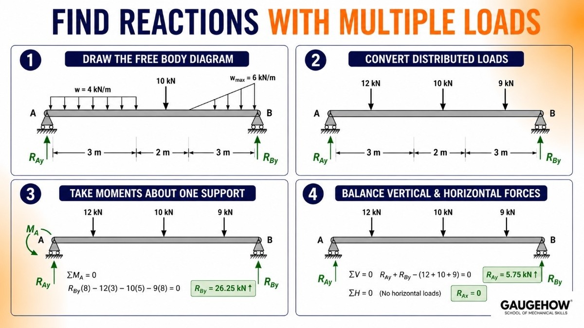 Find Reactions with Multiple Loads