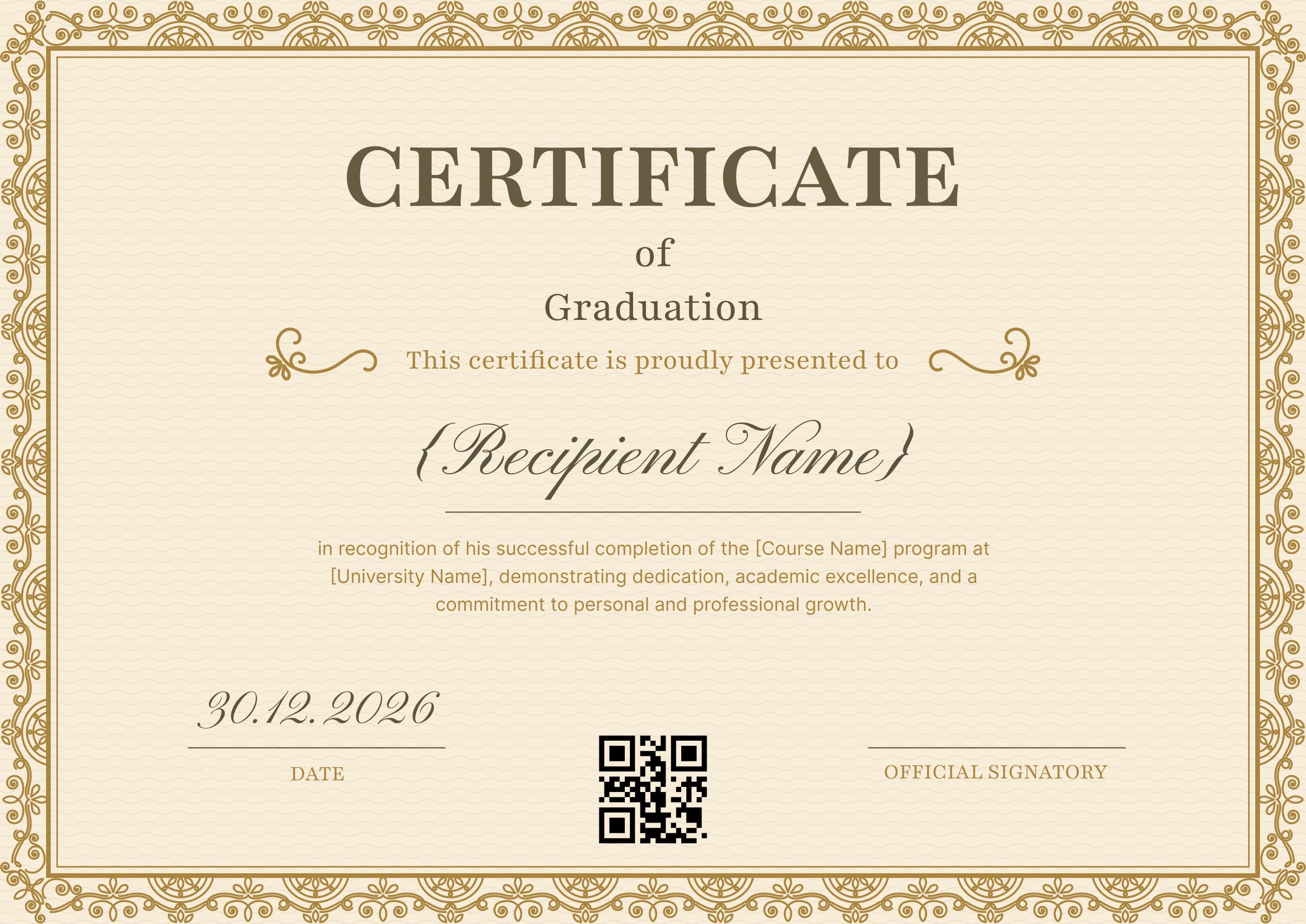 Wauld - Formal and Fancy Certificate of Graduation Template