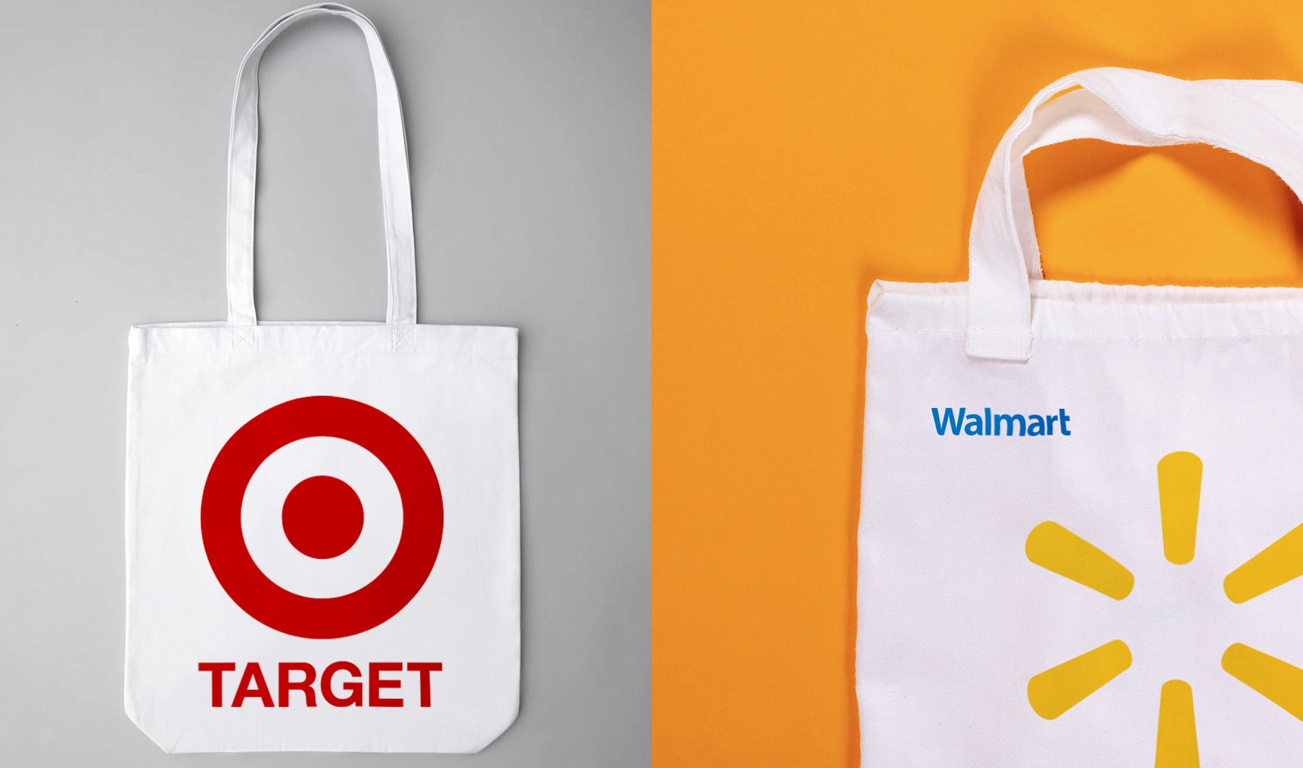 images of customized recycled tote bags with Target brand and Walmart brand
