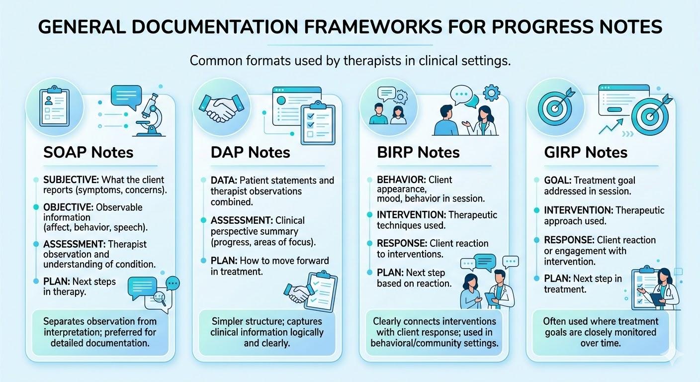 General Documentation Frameworks for Progress Notes