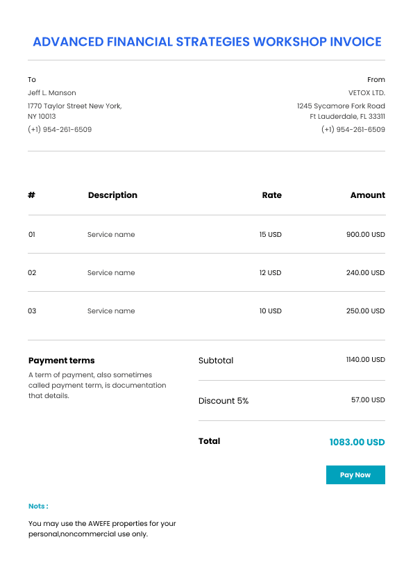 Advanced Financial Strategies Workshop Invoice