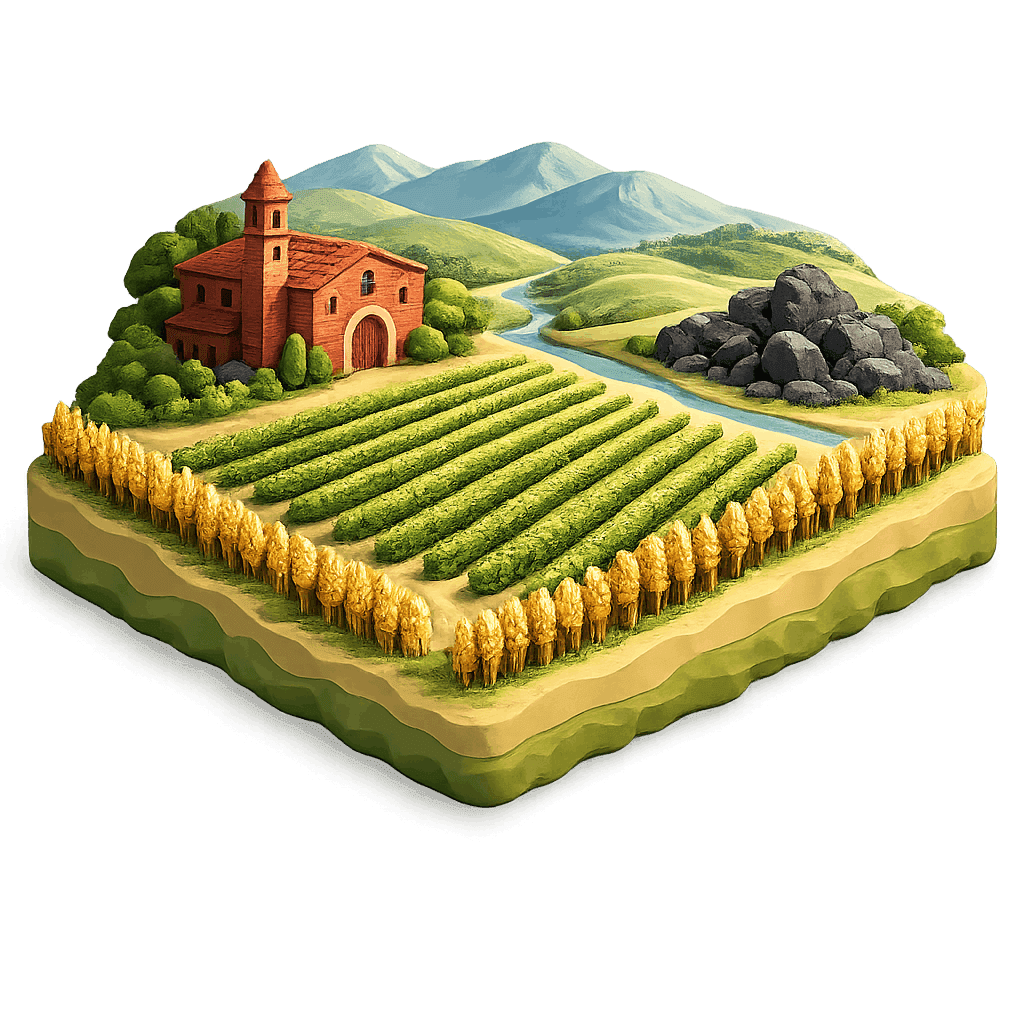 Artistic illustration of the Walla Walla Valley wine region.