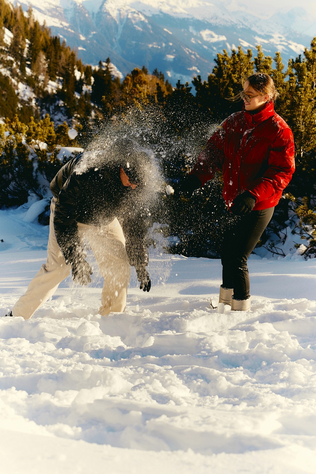 Couples Playing in Snow