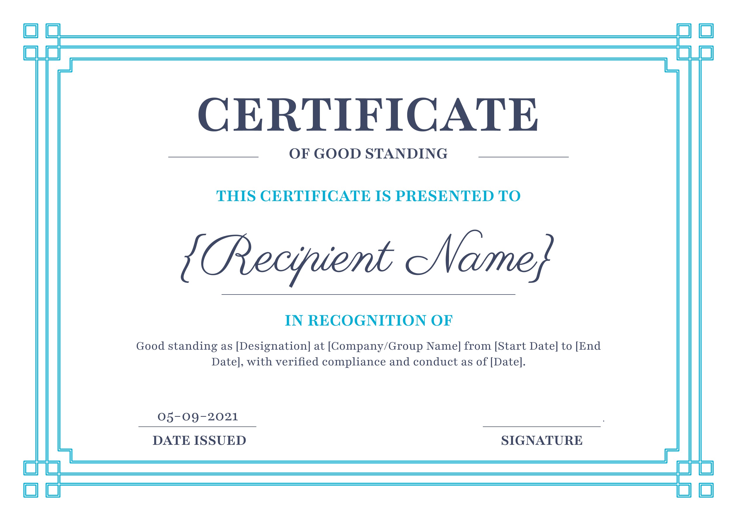 Wauld - Sleek and Formal Certificate of Good Standing template