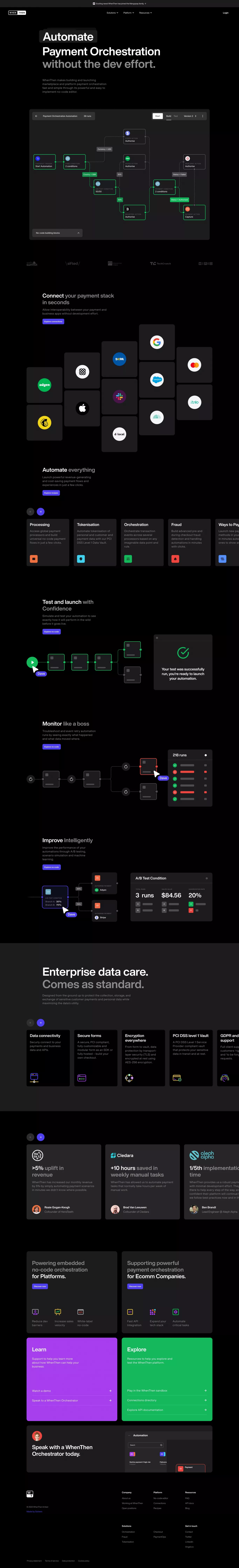 WhenThen landing page screenshot showcasing Tech and Finance design