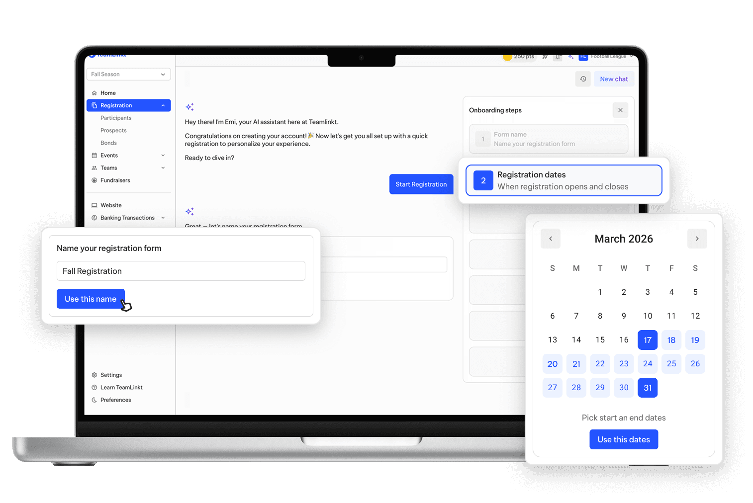 TeamLinkt's AI Basketball Registration Form and Software